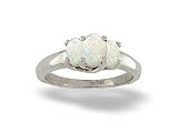 14K White Gold Genuine Oval Opal 3-Stone Ring