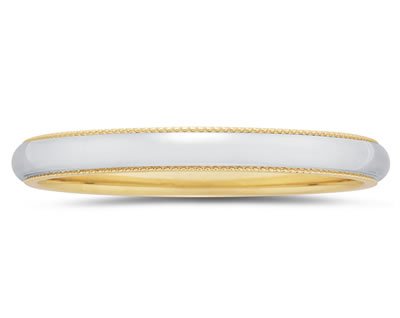 3 mm Two Toned Yellow Milgrain Edge Comfort-Fit Women's Wedding Band in 14k Two-Tone Gold
