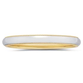 3 mm Two Toned Yellow Milgrain Edge Comfort-Fit Women's Wedding Band in 14k Two-Tone Gold