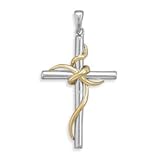 14 Karat Gold Plate And Rhodium Plated Sterling Silver Cross Pendant