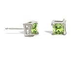 14K White Gold Genuine Square Peridot Stud Earrings