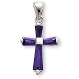 Sterling Silver Cross with Sapphire CZ Baguettes and 18-inch Chain - Small