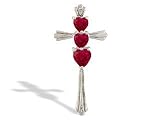14K White Gold Genuine Heart Ruby and Diamond Cross Pendant