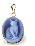 14K Yellow Gold Oval Agate Cameo Cat Pendant - 3/4 x 1/2