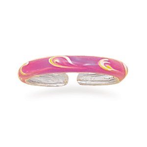 Enameled Sterling Silver Toe Ring, 3mm wide Pink/Orange/White Toe Ring