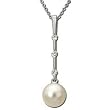 Diamond Bar Drop White Pearl Pendant Necklace