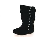 CHILDRENS GIRLS KIDS WINTER FAUX SUEDE FRILL RUFFLE STUDDED KNEE LENGTH FLAT BOOTS SHOES BLACK SIZES 4J - 12