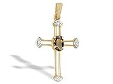 14K Yellow Gold Genuine Oval Smoky Quartz and Diamond Cross Pendant