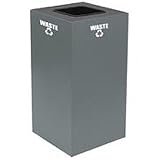 Steel Recycling Container With Waste Disposal Opening - 28 Gallon Capacity Gray