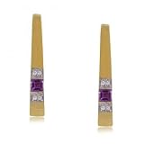 14KT Yellow Gold Drop Bar Earrings w Amethyst & Diamond