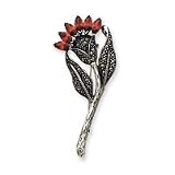 Sterling Silver Marcasite and Red CZ Flower Pin