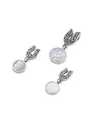 Sterling Silver Pearl Round Horseshoe Bail Vintage Style Marcasite Earring Pendant Set