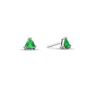 Buy 14K White Gold Genuine Trillion Emerald Stud Earrings by Jewels For Me