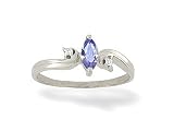 14K White Gold Genuine Marquise Tanzanite and Diamond Ring