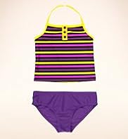 Halterneck Block Striped Tankini