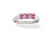14K White Gold Genuine Square Pink Tourmaline 3-Stone Ring