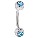 16 Gauge 5/16' Aquamarine Double Gem Eyebrow Ring 4mm