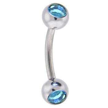 16 Gauge 5/16 Aquamarine Double Gem Eyebrow Ring 4mm