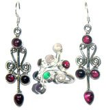 Jewellery Set Silver Garnet Ring with Earrings (erss023)