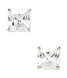 14k White Gold 7mm Square CZ Screwback Earrings - JewelryWeb