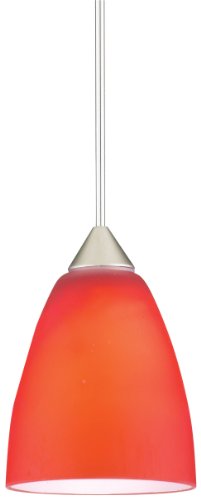 Alfa Lighting P33QJ-STN-RED 12V Small Dome Pendant with Quick Jack Adapter, Satin Nickel with Red Shade