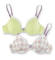 2 Pack Angel Cotton Rich Checked Underwired Bras
