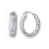 14k White Criss Cross Design Hoop Earrings