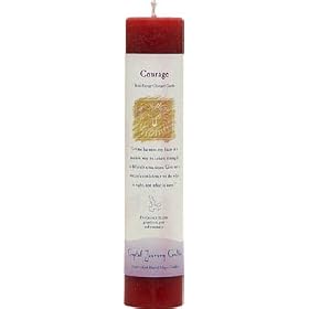 Crystal Journey Reiki Charged Herbal Magic Pillar Candle - COURAGE - Made with Aromatherapy Essential Oils - Grapefruit, Pine, and Rosemary Scented