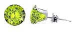 Sterling Silver 4 MM Round Peridot Cubic Zirconia Stud Post Friction Back Earrings