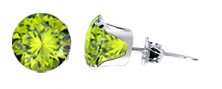 Sterling Silver 4 MM Round Peridot Cubic Zirconia Stud Post Friction Back Earrings