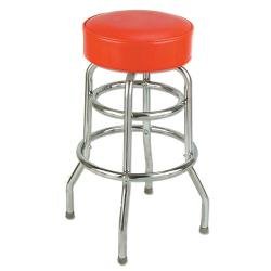 Richardson Round Top Bar Stool - Double Ring - Chrome Frame: Red (T12) by KegWorks