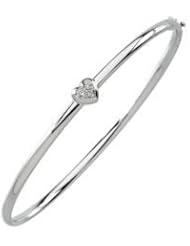 Jewelplus .035 ct tw Diamond Heart Bangle Bracelet 14K White .03 Ctw