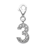 Sterling Silver Cubic Zirconia Number 3 Cubic Zirconia Charm