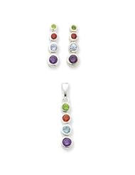 Sterling Silver Multi-colored CZ Earrings and Pendant Set