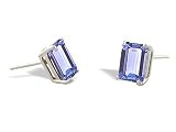 14K White Gold Genuine Emerald-cut Tanzanite Stud Earrings