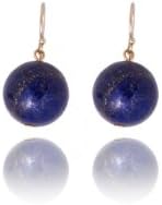 Gold Plated Earring with Lapis Lazuli Blue Ball Blue Planet, Blue Marble