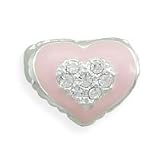 Pink Heart Crystal Story Bead Slide-on Charm Sterling Silver