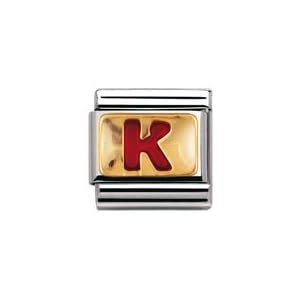 Buy NOMINATION Italian Charm in stainless steel with enamel and 18k gold (Letter K) Red by Nomination