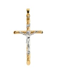 Two Tone Crucifix Pendant 14K Yellow/White Gold 33.00X21.00 mm