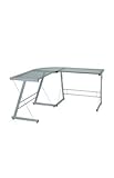 Orion L-Shape Computer Desk-Silver w/ Blue Glass - Office Star ORN25LSB - O ....