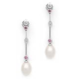 18k White Gold Freshwater Cultured Pearl Sapphire and Diamond Drop Earrings