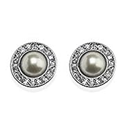 Faux Pearl Roulette Diamanté Stud Earrings