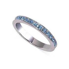 Rhodium .925 Silver Blue Topaz Cubic Zirconia Ring Eternity Band Size 5 to 10