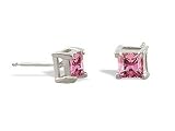 14K White Gold Genuine Square Pink Tourmaline Stud Earrings