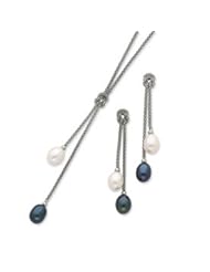Sterling Silver Freshwater Cultured Black/White Pearl Knot 18 in. Necklace & Earring Set