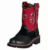 Ariat Youths 'Fatbaby Hearts Kids Western Boots Black Gator Print & Red