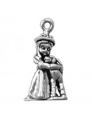 Sterling Silver 18" .8mm Wide Box Chain Necklace With 3D Little Girl Holding A Lamb Pendant