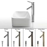 IMAGE OF Kraus C-KCV-122-1002SN White Rectangular Ceramic Sink and Sheven Faucet in Satin