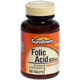 'Folic Acid 800 Mcg Vitamin Supplement Tablets, By Sundown - 100 Tablets'