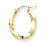 14k 4mm Polished Twisted Oval Hoop Earrings